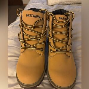 Skechers Wheat Color Boots with Yellow Laces-Boys